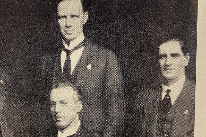 Edward Dibdin (back left) was Queensland State Secretary before being appointed the League’s Federal Secretary in 1924. He is shown with the Federal President Gilbert Dyett (seated) and Frederick Forrest (standing right) in 1927. (Kristianson, 1966).    