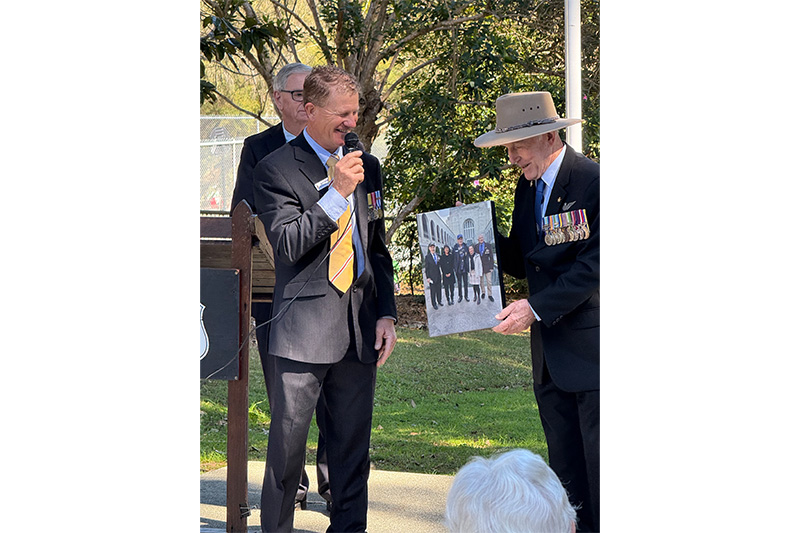 Matt (L) with Vietnam veteran Denis Griggs at the 2025 Mapleton Vietnam Veterans' Day service