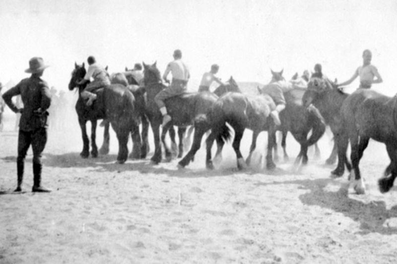 Horseback wrestling during an ANZAC Day sports carnival held at Ferry Post in Egypt on 25 April 1916