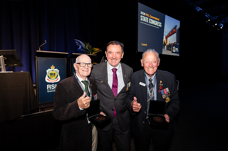 Douglas Henderson OAM, RSL Australia National President Peter Tinley AM and Tony Stevenson OAM