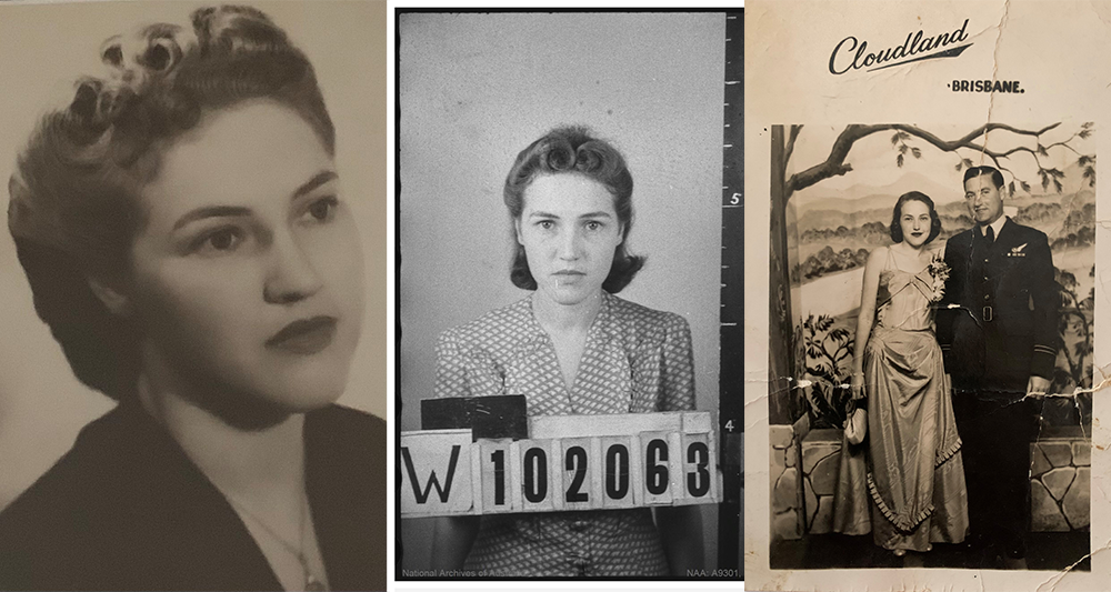 Sybil during the War; Sybil the day she enlisted; and Sybil and her husband, Tom Brady after the war ended.