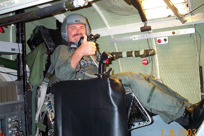 Andy inside the centrifuge during Aviation Physiology training