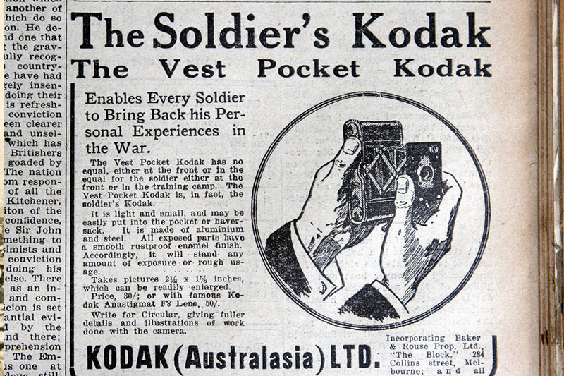 A Kodak advertisement from The Weekly Times in 1915