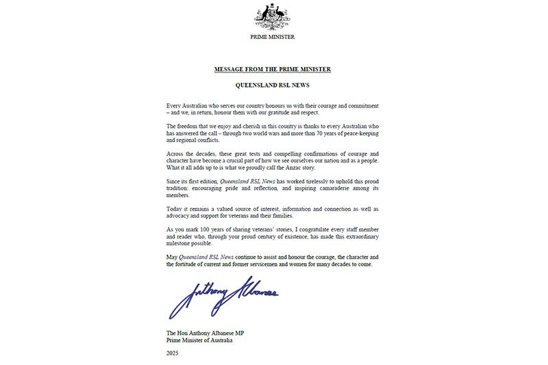 Letter from Anthony Albanese to RSL Queensland