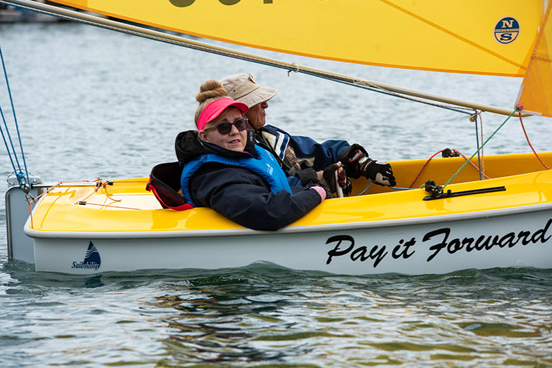 Veteran Sharon Dalton sailing with Saltwater Veterans