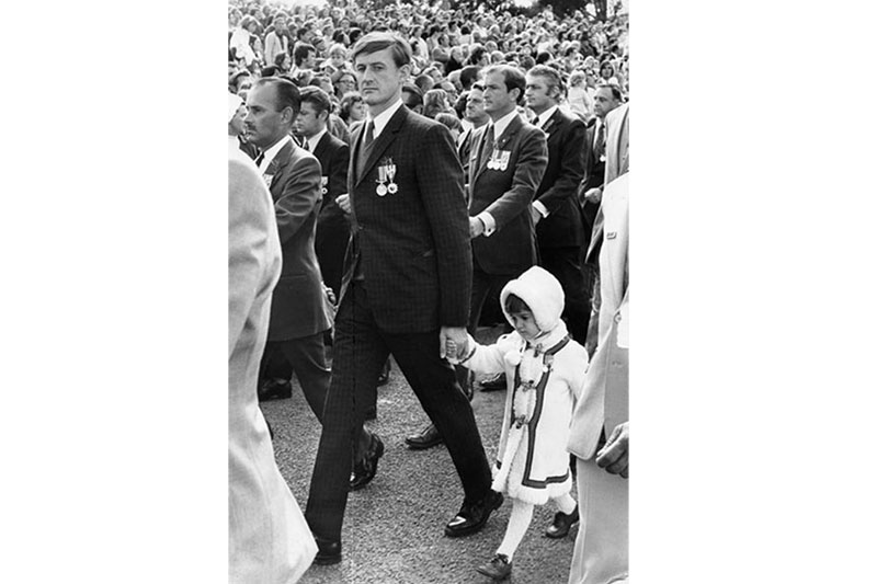 Vietnam veteran and family member on ANZAC Day in the 1970s