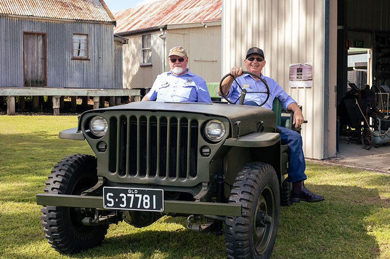 Pittsworth RSL Sub Branch Mike Vogler and Allan Petersen in jeep 