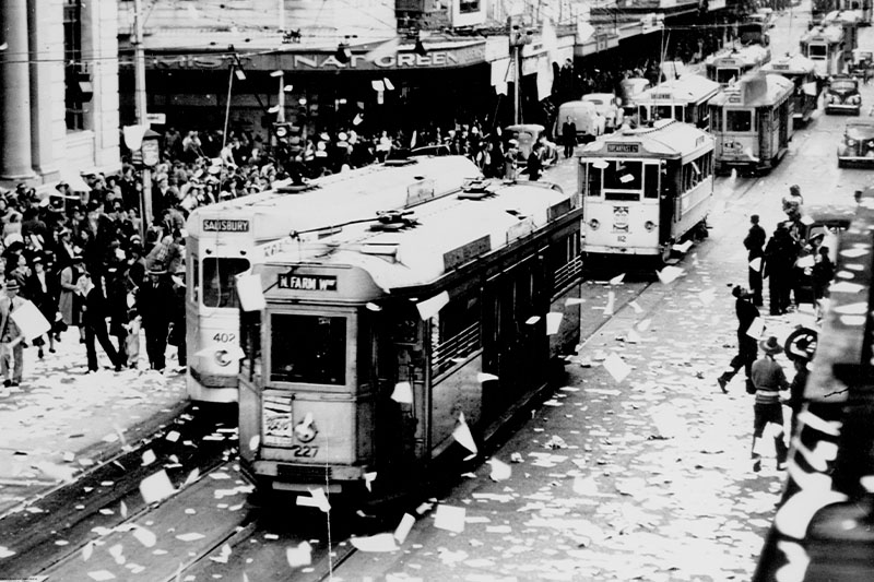 Peace Celebrations, Queen Street, Brisbane, 1945