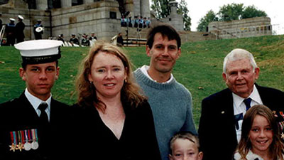 Annette Love with her family at an ANZAC Day commemoration