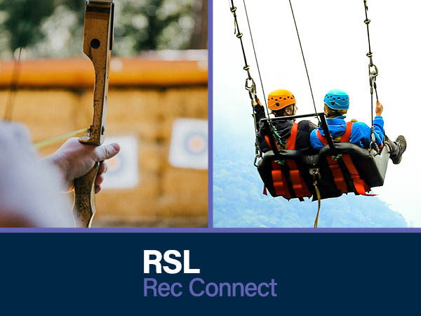 Half image of a person doing archery and other of people on a rope swing