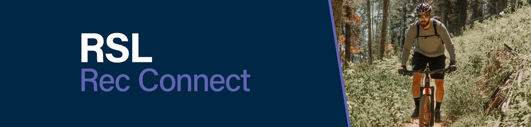 RSL Rec Connect. Person riding down an outdoor bike track. 