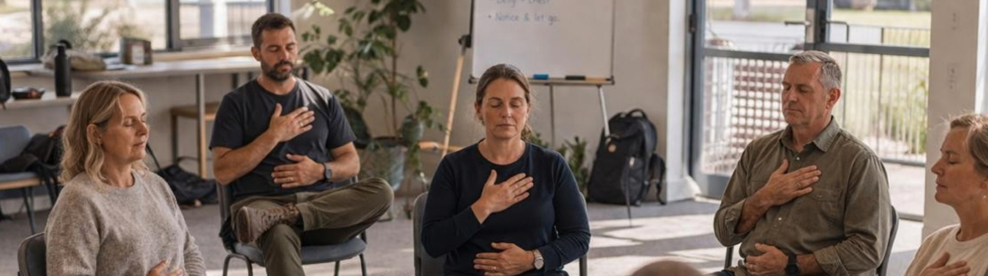 People sitting around a circle doing breath work