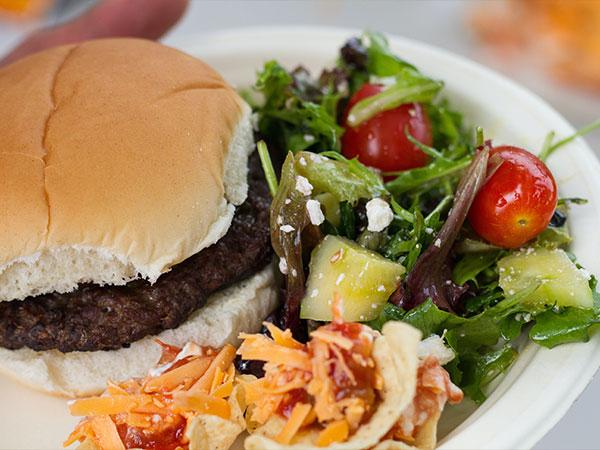 Barbeque burger and salad