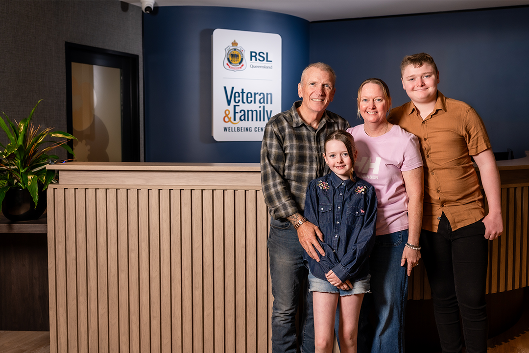Jamie and Rebecca Flemett with their children Ross and Ivy at the Ipswich Veteran & Family Wellbeing Centre.