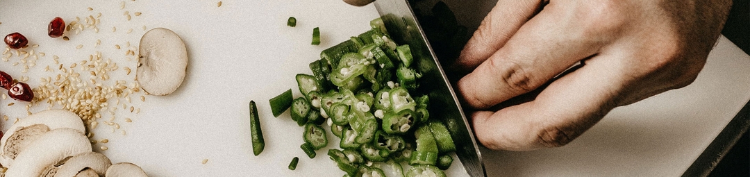Chopping board with mushroom and jalapeno