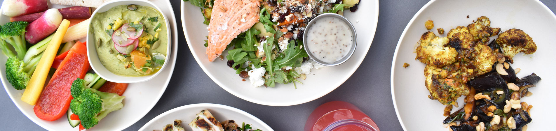 Table spread with healthy food