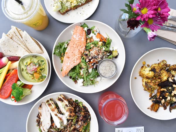Table spread with healthy food